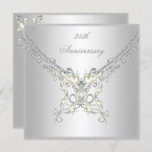 25th Anniversary White Silver Pearl Jewel 2 Invitation
