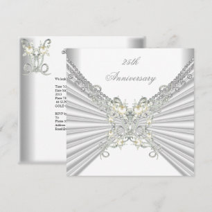 25th Anniversary White Silver Pearl Jewel 2 Invitation