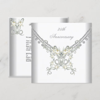 25th Anniversary White Silver Pearl Jewel Invitation