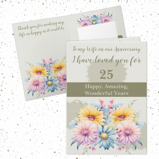25th Anniversary wife gerbera floral green Card (Creator Uploaded)