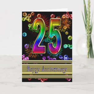 25th anniversary with fireworks and bubbles card