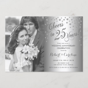 25th Anniversary with Photo - Diamond Silver Invitation