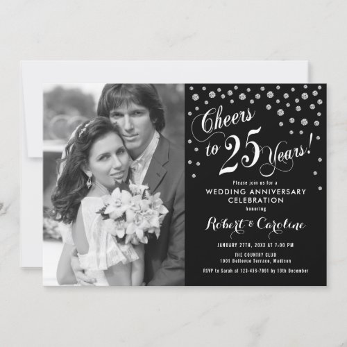 25th Anniversary with Photo _ Silver White Black Invitation