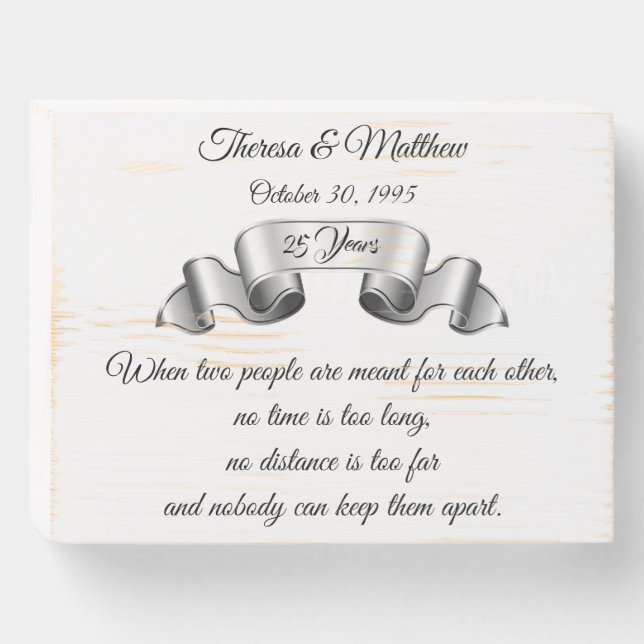 25th Anniversary Wood Box Sign Plaque w Date (Front Horizontal)