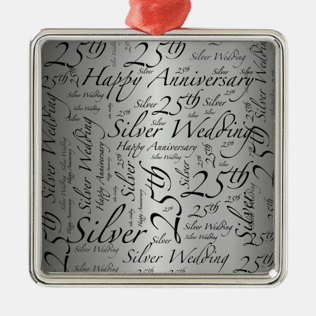 25th Anniversary Word Art Graphic Metal Ornament (Front)
