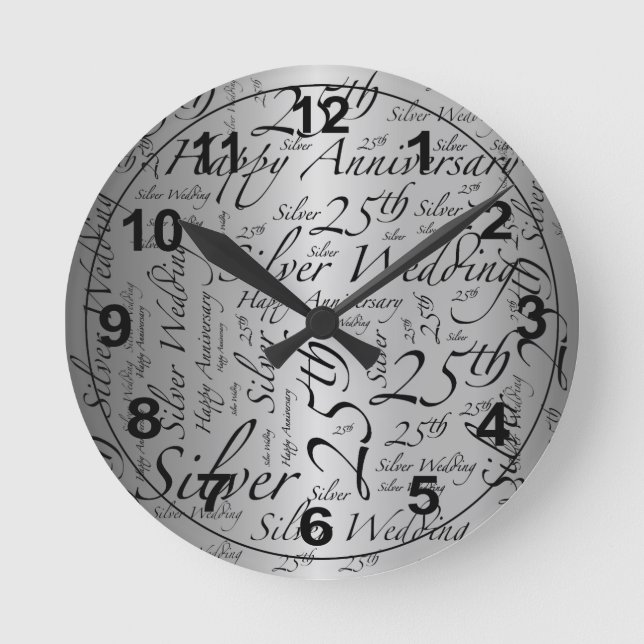 25th Anniversary Word Art Graphic Round Clock (Front)