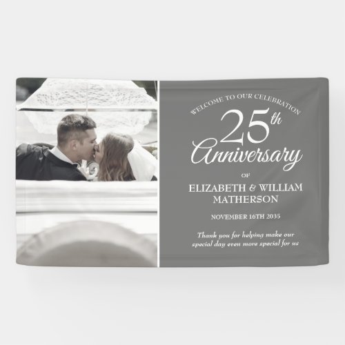 25th Anniversary Your Wedding Photo Silver Welcome Banner