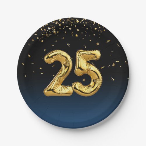 25th Balloons And Confetti Paper Plate