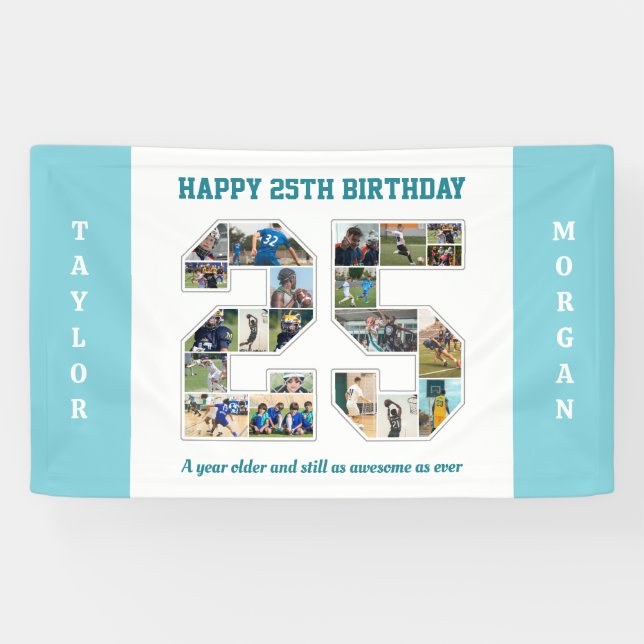 25th Birthday Anniversary Number 25 Photo Collage Banner (Horizontal)
