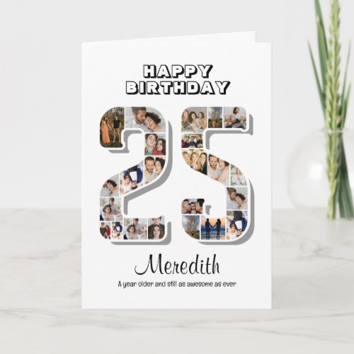 25th Birthday Anniversary Number 25 Photo Collage Card