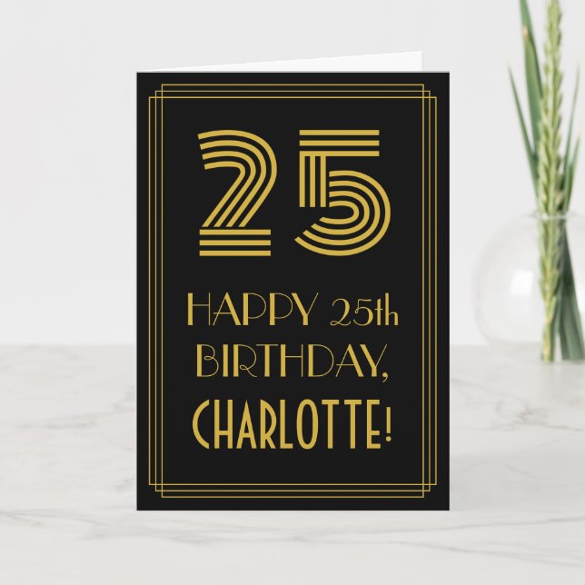 25th Birthday: Art Deco Inspired Look "25" & Name Card (Front)