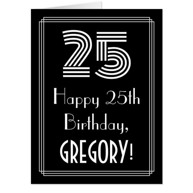 25th Birthday — Art Deco Inspired Look “25” + Name Card (Front)