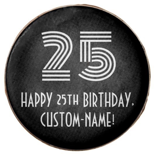 25th Birthday - Art Deco Inspired Look "25", Name Chocolate Covered Oreo (Front)