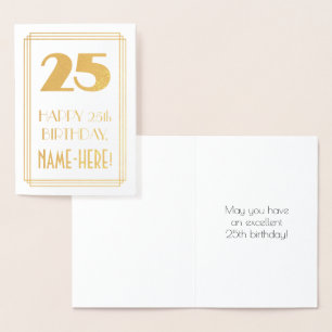 25th Birthday: Art Deco Inspired Look "25" & Name Foil Card