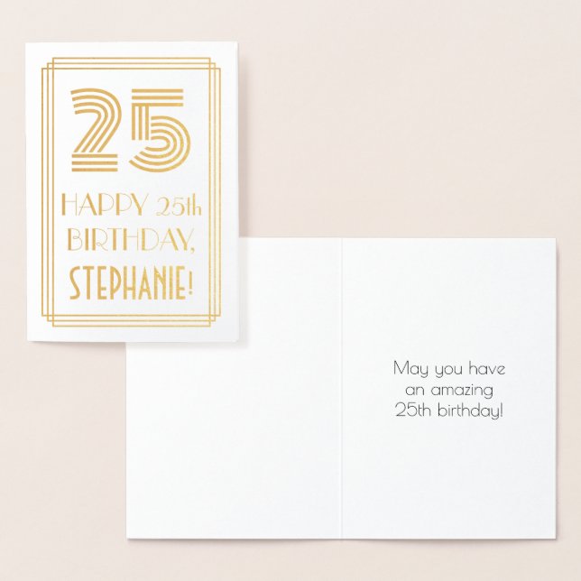 25th Birthday - Art Deco Inspired Look "25" & Name Foil Card (Display)