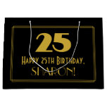 [ Thumbnail: 25th Birthday — Art Deco Inspired Look "25" & Name Gift Bag ]