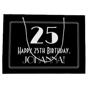 25th Birthday: Art Deco Inspired Style "25", Name Large Gift Bag