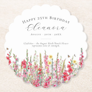 25th Birthday August Birth Flower Custom Paper Coaster