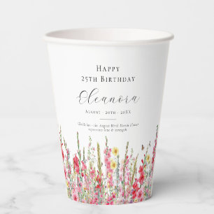 25th Birthday August Birth Flower Custom Paper Cups