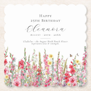 25th Birthday August Birth Month Flower Custom Paper Coaster