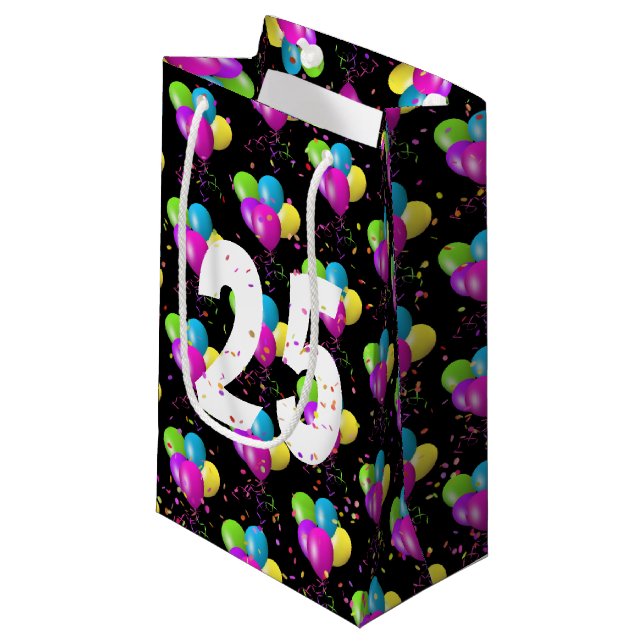 25th Birthday Balloons and Confetti Small Gift Bag (Front Angled)