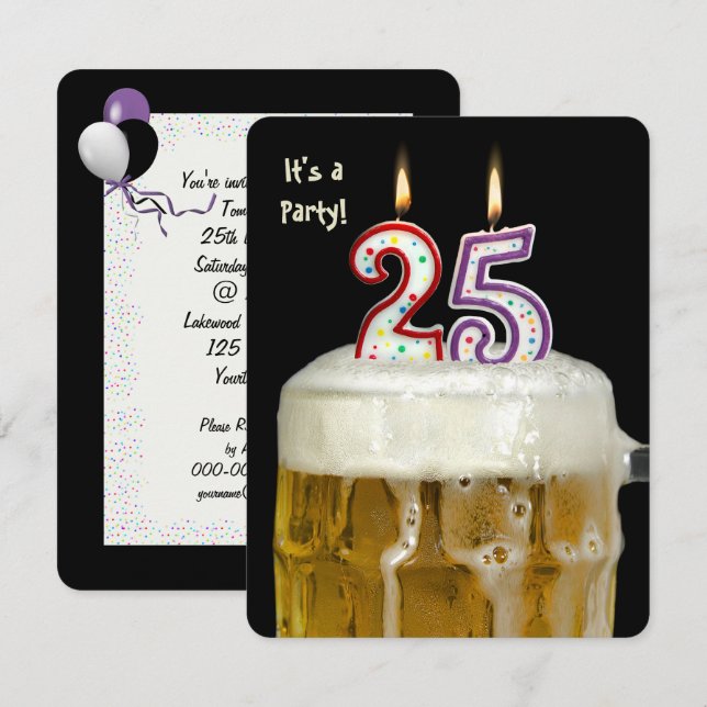25th Birthday Beer Party Invitation (Front/Back)