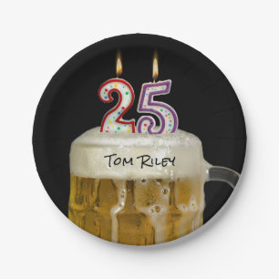 25th birthday beer with candles paper plates