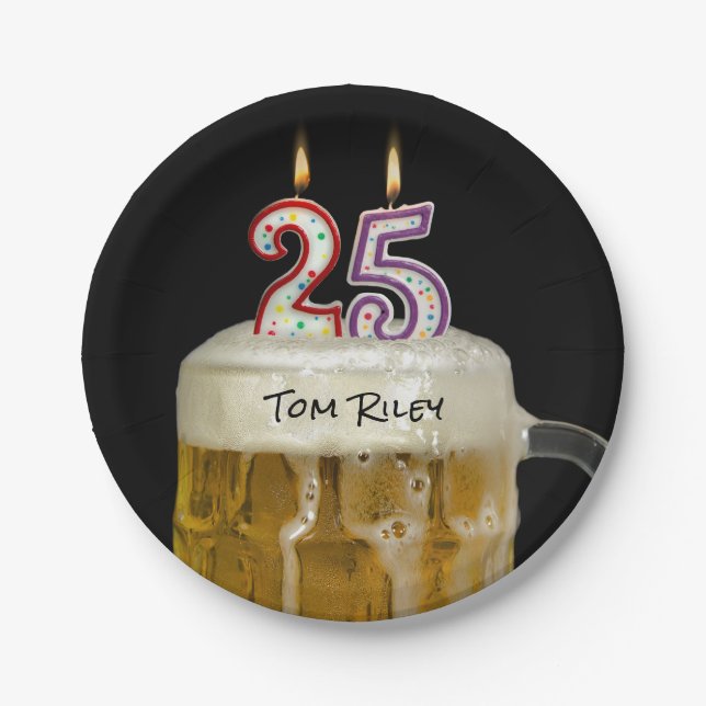 25th birthday beer with candles paper plates (Front)