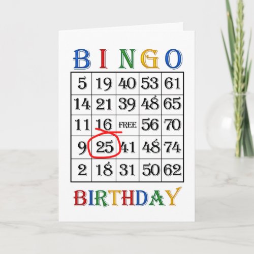 25th Birthday Bingo card