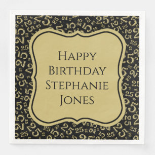 25th Birthday Black/Gold Bracket Number Pattern Paper Dinner Napkins