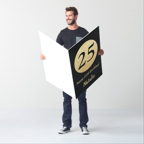 25th Birthday Black Gold Glitter Extra Large Jumbo Card