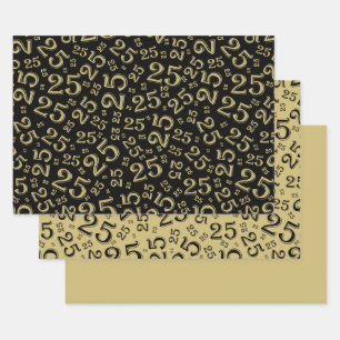 25th Birthday Black & Gold Number Pattern 25 Wrapping Paper Sheets