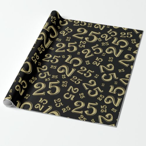 25th Birthday BlackGold Random Number Pattern 25 Wrapping Paper