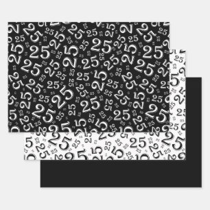 25th Birthday Black & White Number Pattern 25 Wrapping Paper Sheets