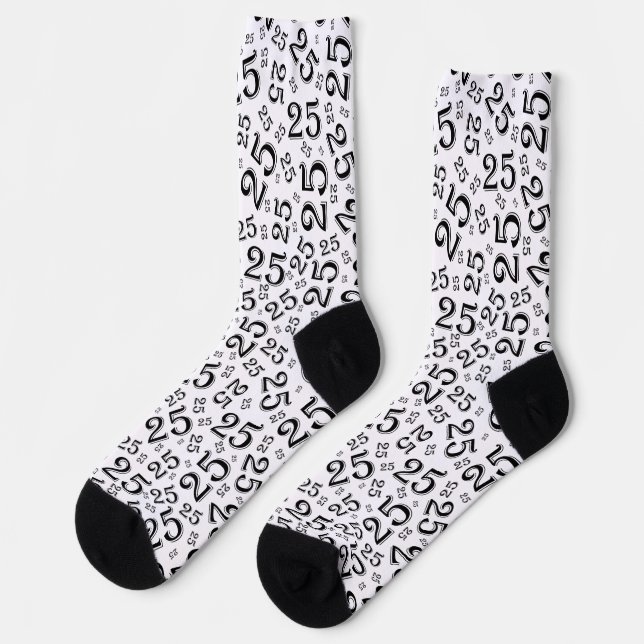 25th Birthday Black/White Random Number Pattern Socks (Left)