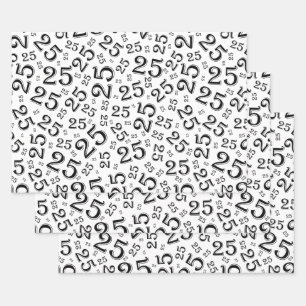 25th Birthday Black & White Random Number Pattern Wrapping Paper Sheets