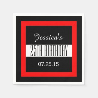 25th Birthday Black with Red Frame Custom V01C1 Paper Napkin