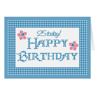 25th Birthday, Blue Check Gingham Pattern Cards