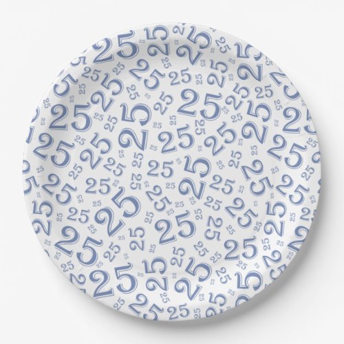 25th Birthday Blue Random Number Pattern 25 Paper Plates