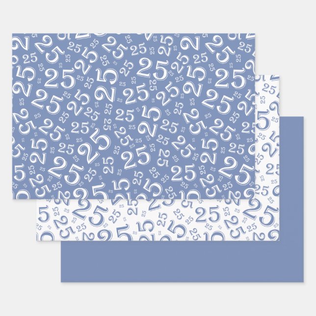 25th Birthday Blue Random Number Pattern 25 Wrapping Paper Sheets (Set)