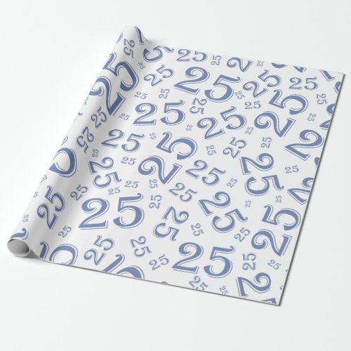 25th Birthday BlueWhite Random Number Pattern 25 Wrapping Paper