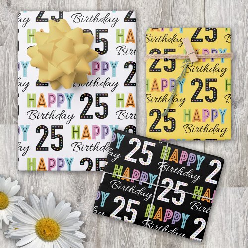 25th Birthday Bold Colorful Retro Wrapping Paper Sheets