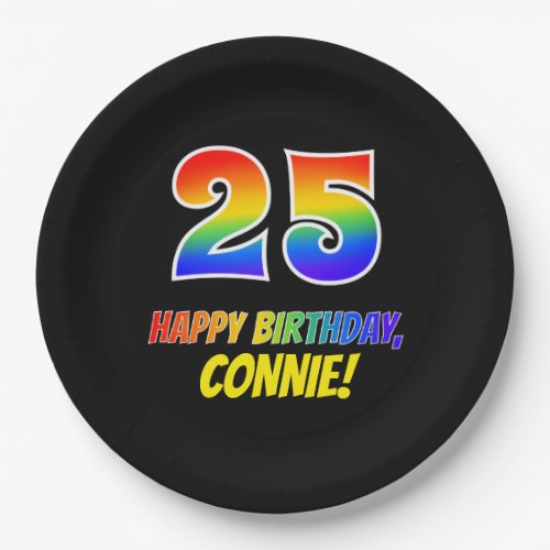 25th Birthday Bold Fun Simple Rainbow 25 Paper Plates