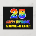 [ Thumbnail: 25th Birthday: Bold, Fun, Simple, Rainbow 25 Postcard ]
