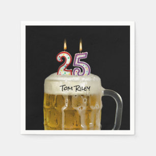 25th birthday candles in beer napkins
