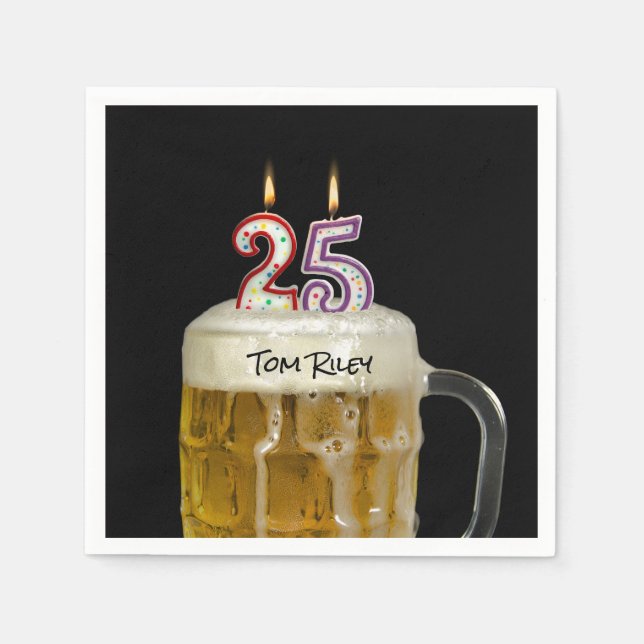 25th birthday candles in beer napkins (Front)