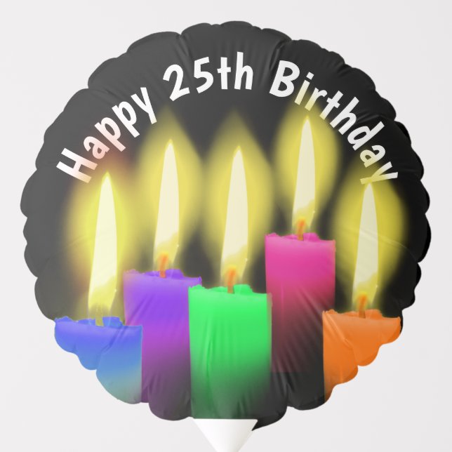 25th Birthday Candles On Black Balloon (Front)