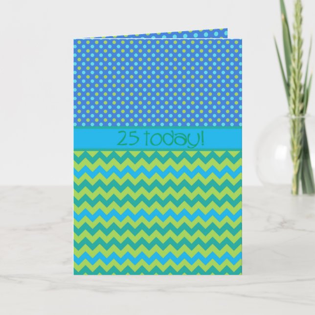 25th Birthday Card: Magenta and Blue Patterns Card (Front)