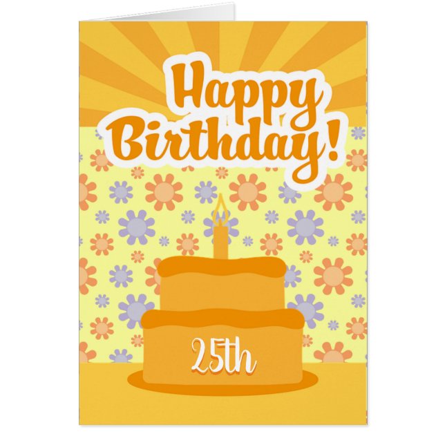 25th Birthday Card With Cake And Flowers (Front)