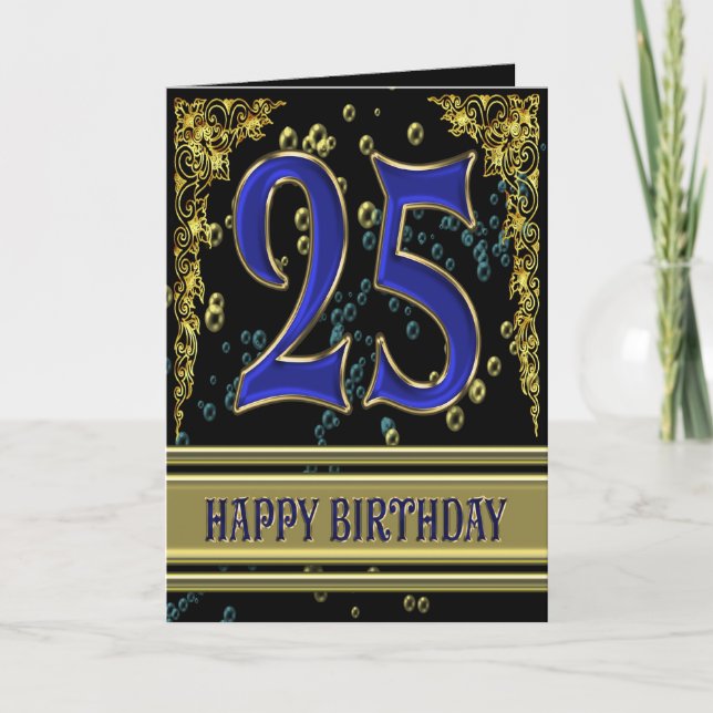 25th birthday card with gold and bubbles (Front)